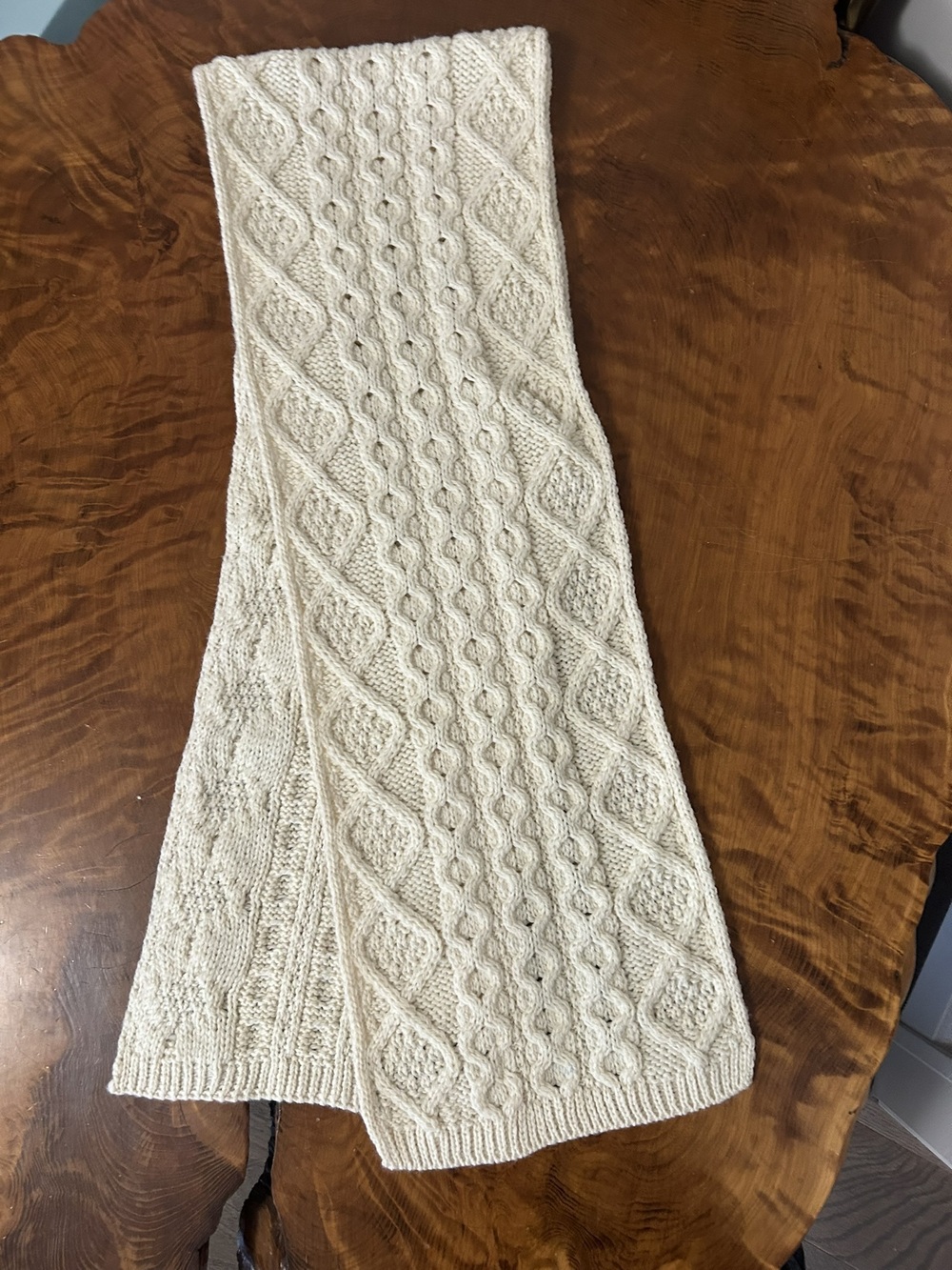 Authentic Aran Sweater Market Kelly Clan Merino Wool Cable Scarf Cream